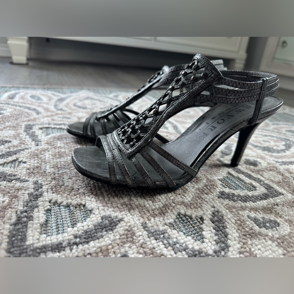 New York Transit Charcoal Strappy Heels Size 7.5
